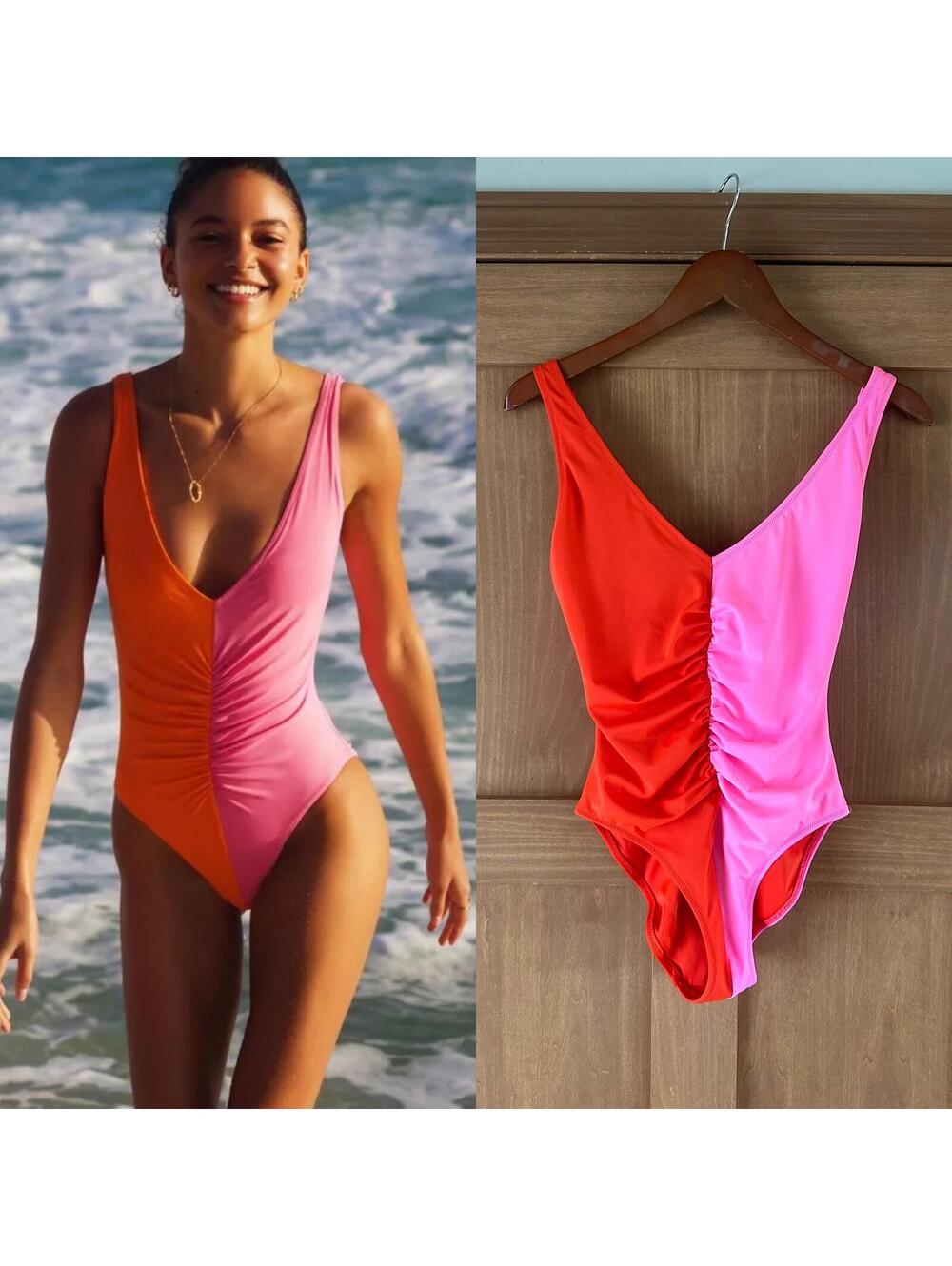 Solid & Striped Lucia Ruched One-Piece Swimsuit Red & Pink Women’s size Medium